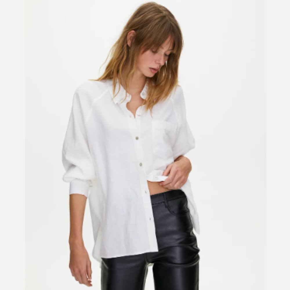 White/pumice grey Wilfred Free Boyfriend Button-Up Shirt